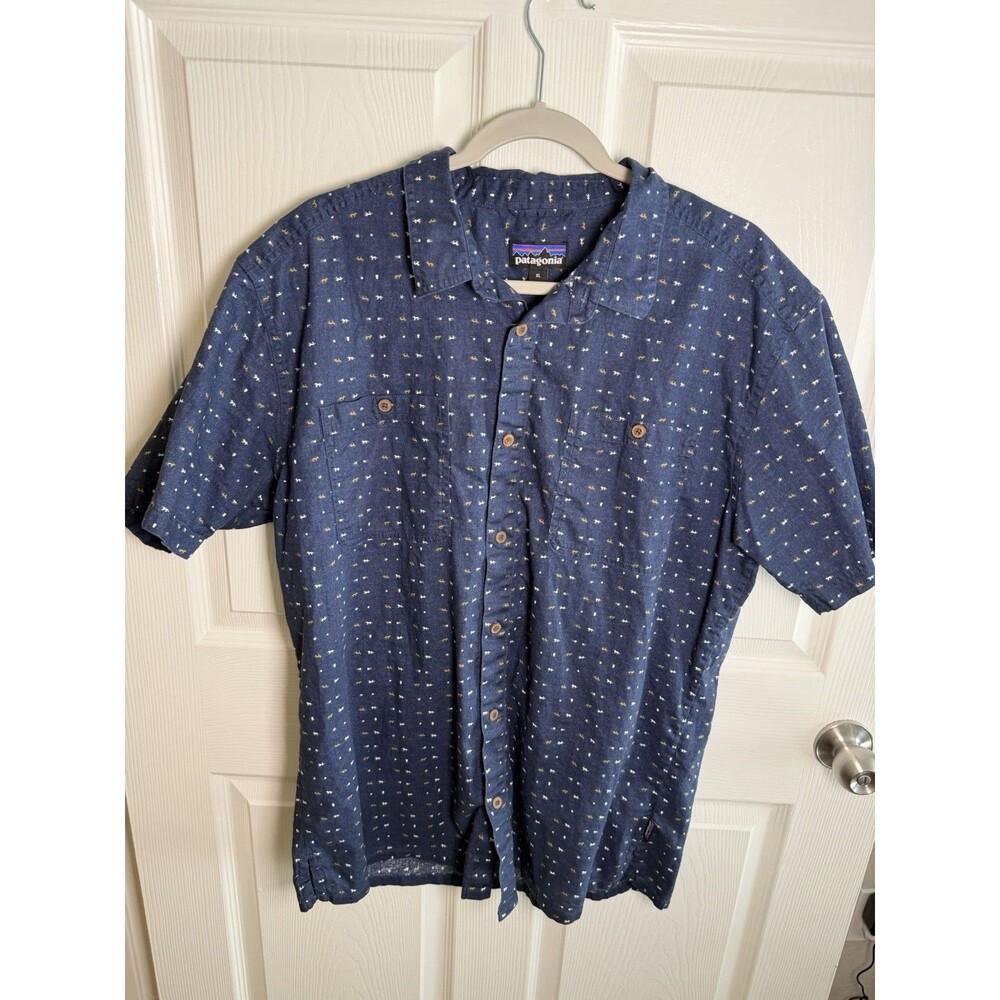 Patagonia Back Step Shirt Mens XL Blue Lightweight Hemp Organic Cotton